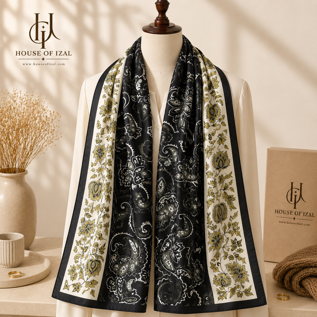 Noir Éclat Silk Scarf
