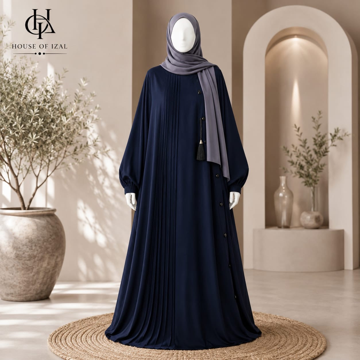 Navy Blue Pleated Abaya