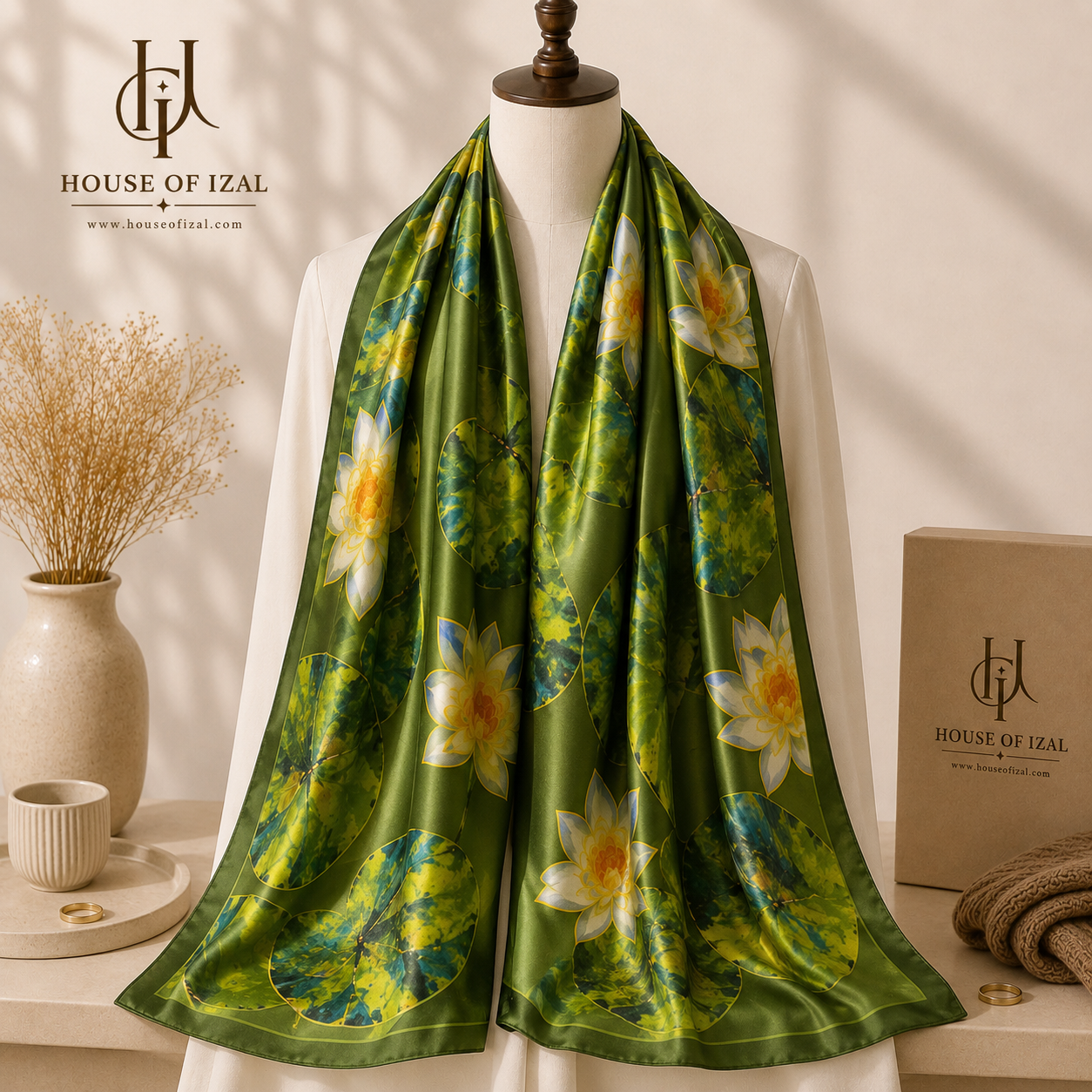 Emerald Lotus Silk Scarf
