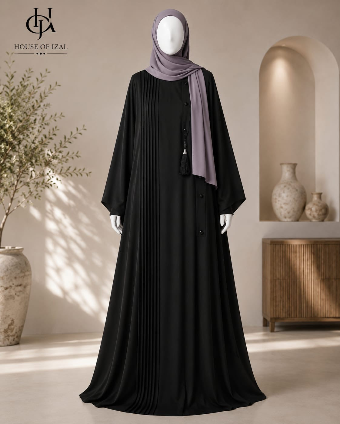 Black pleated Abaya 1