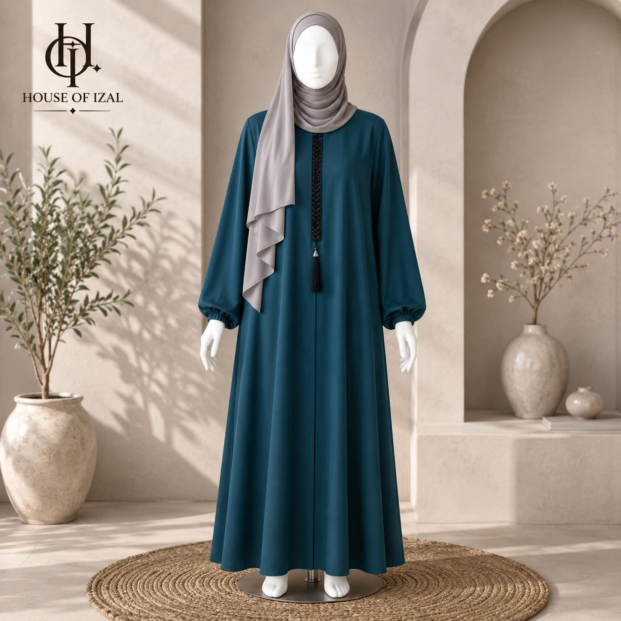 Peacock Teal Braided Flare Abaya