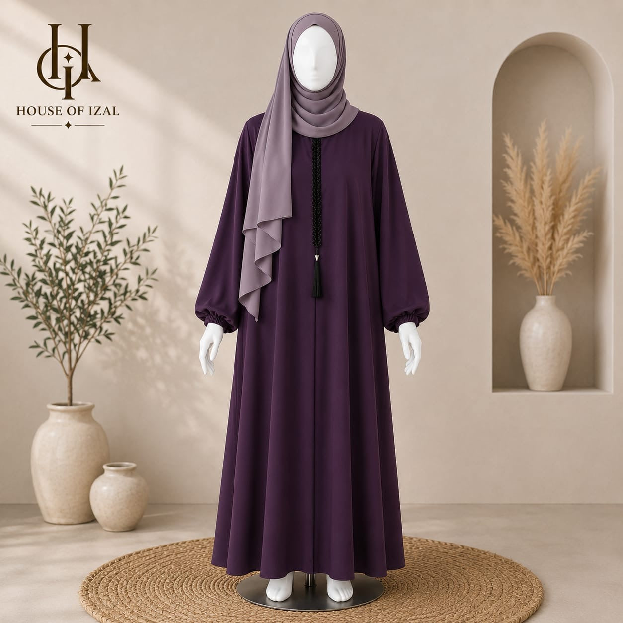 Royal Aubergine Braided Flare Abaya