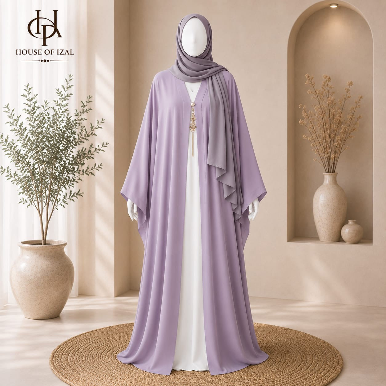 Lilac and White Butterfly Abaya
