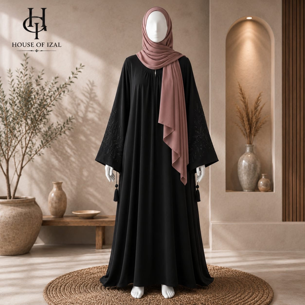Onyx Black 2 Embroidered Georgette Abaya