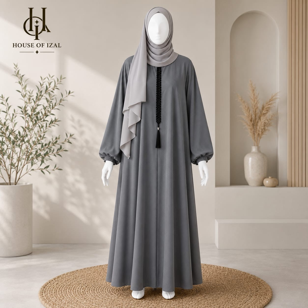 Ash Grey Braided Flare Abaya