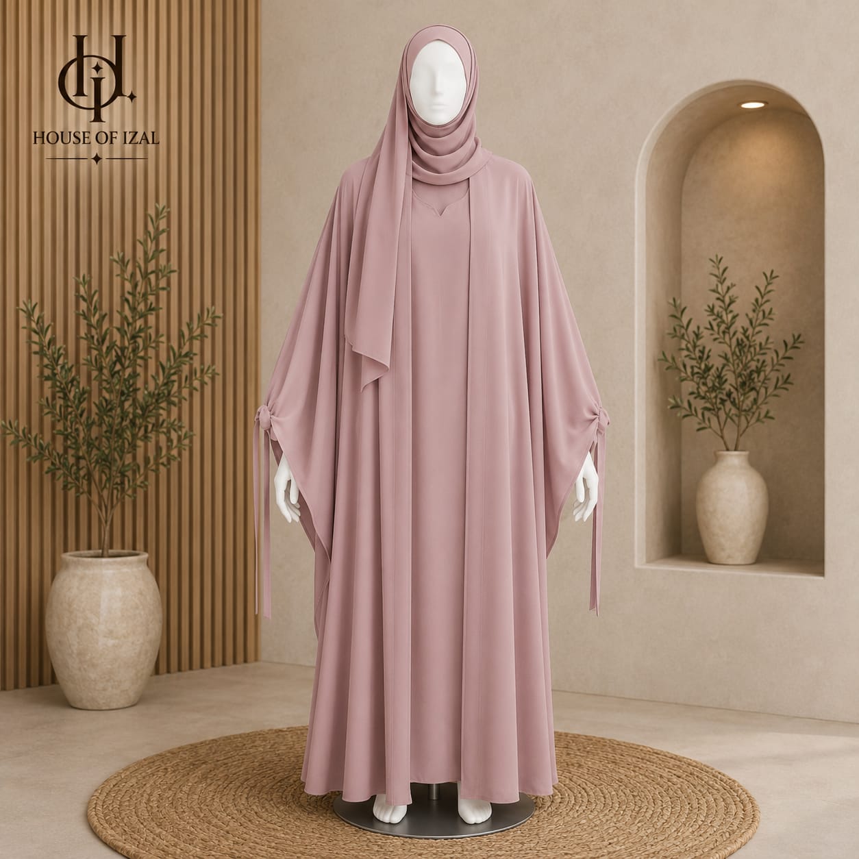 Blush Rose Abaya Set (4-Piece)