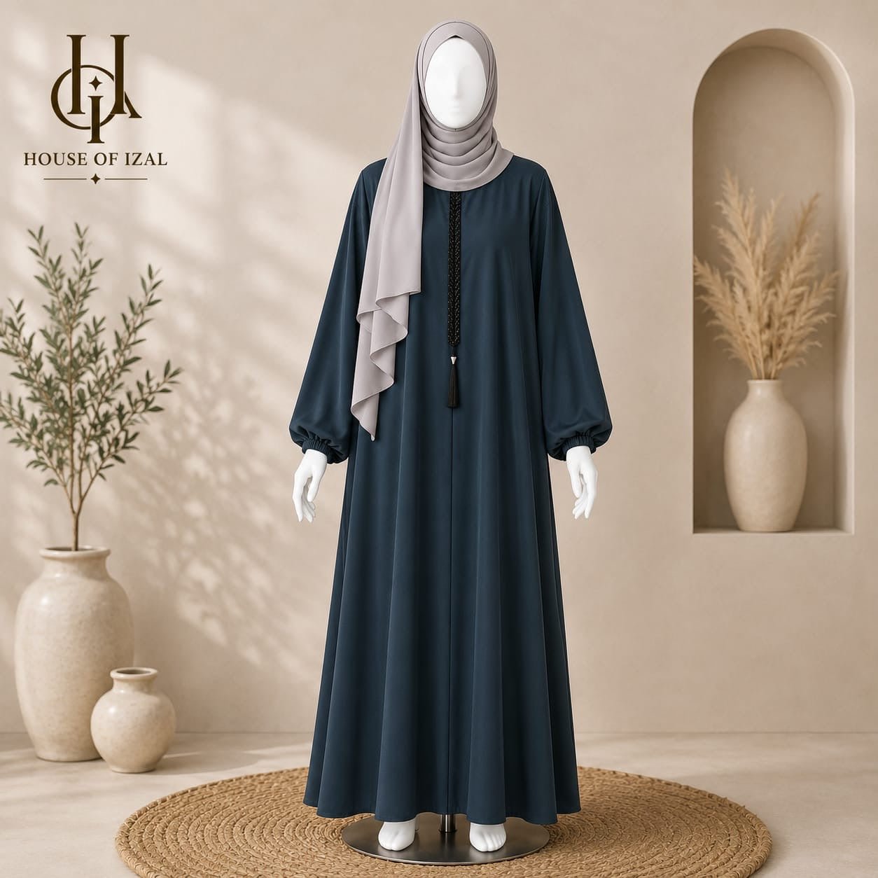 Deep Teal Braided Flare Abaya