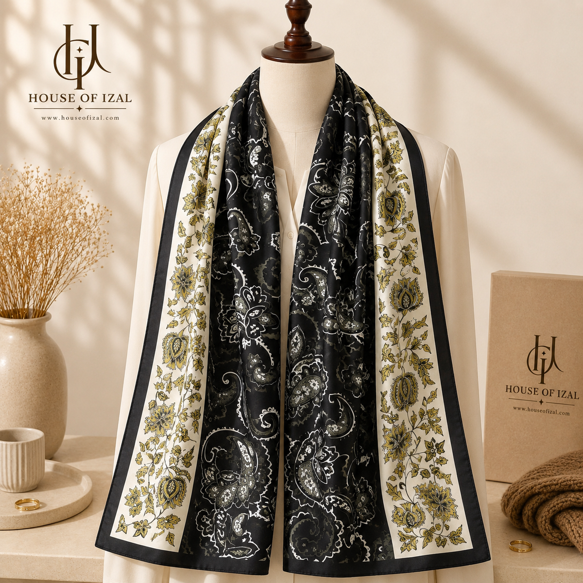 Noir Éclat Silk Scarf