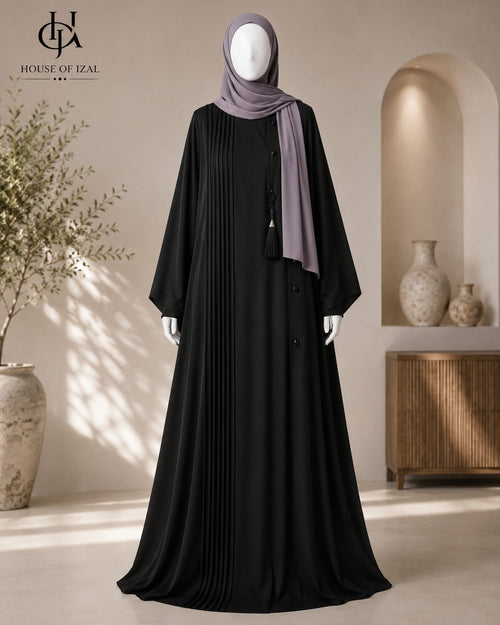 Black pleated Abaya 1