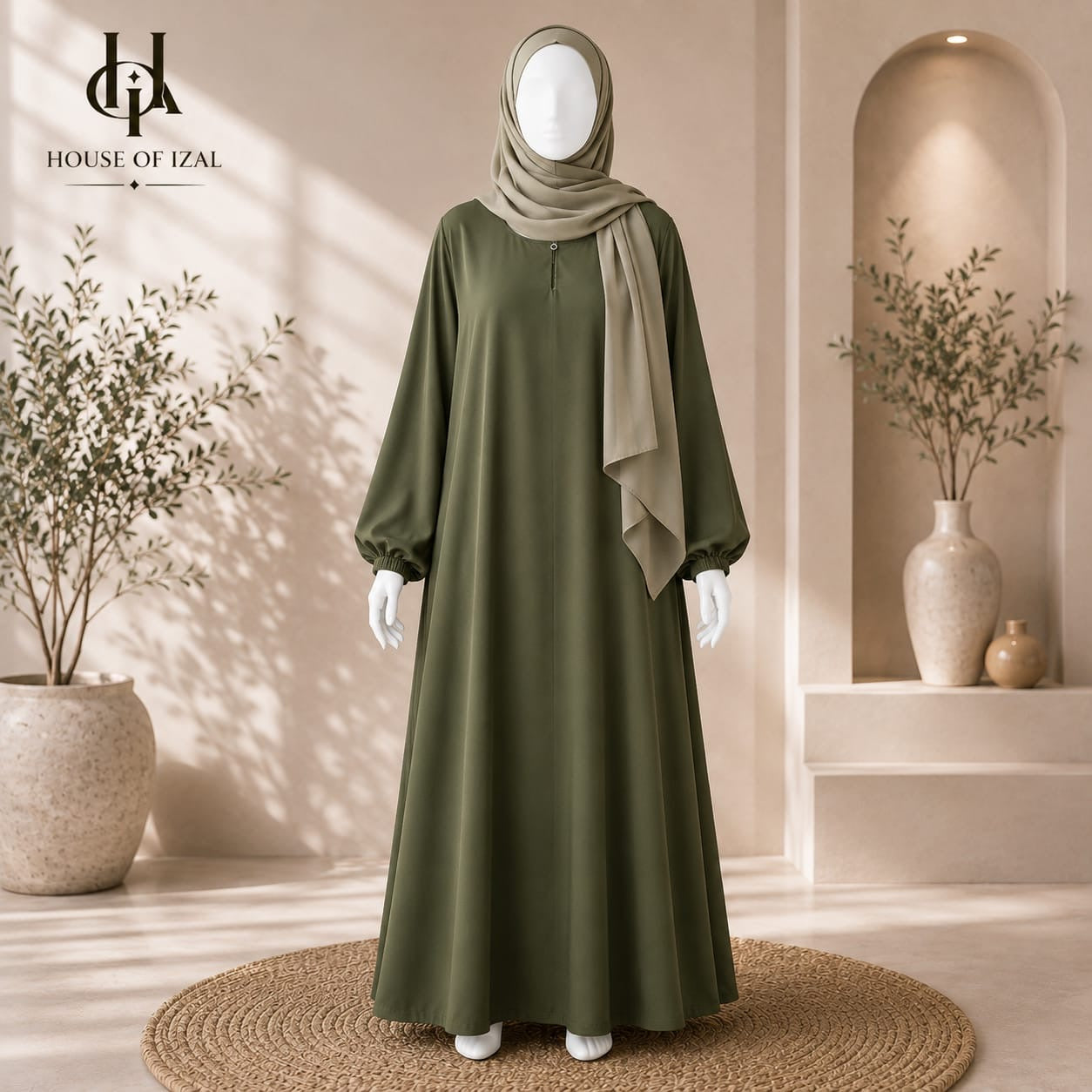 Olive Green Plain Abaya