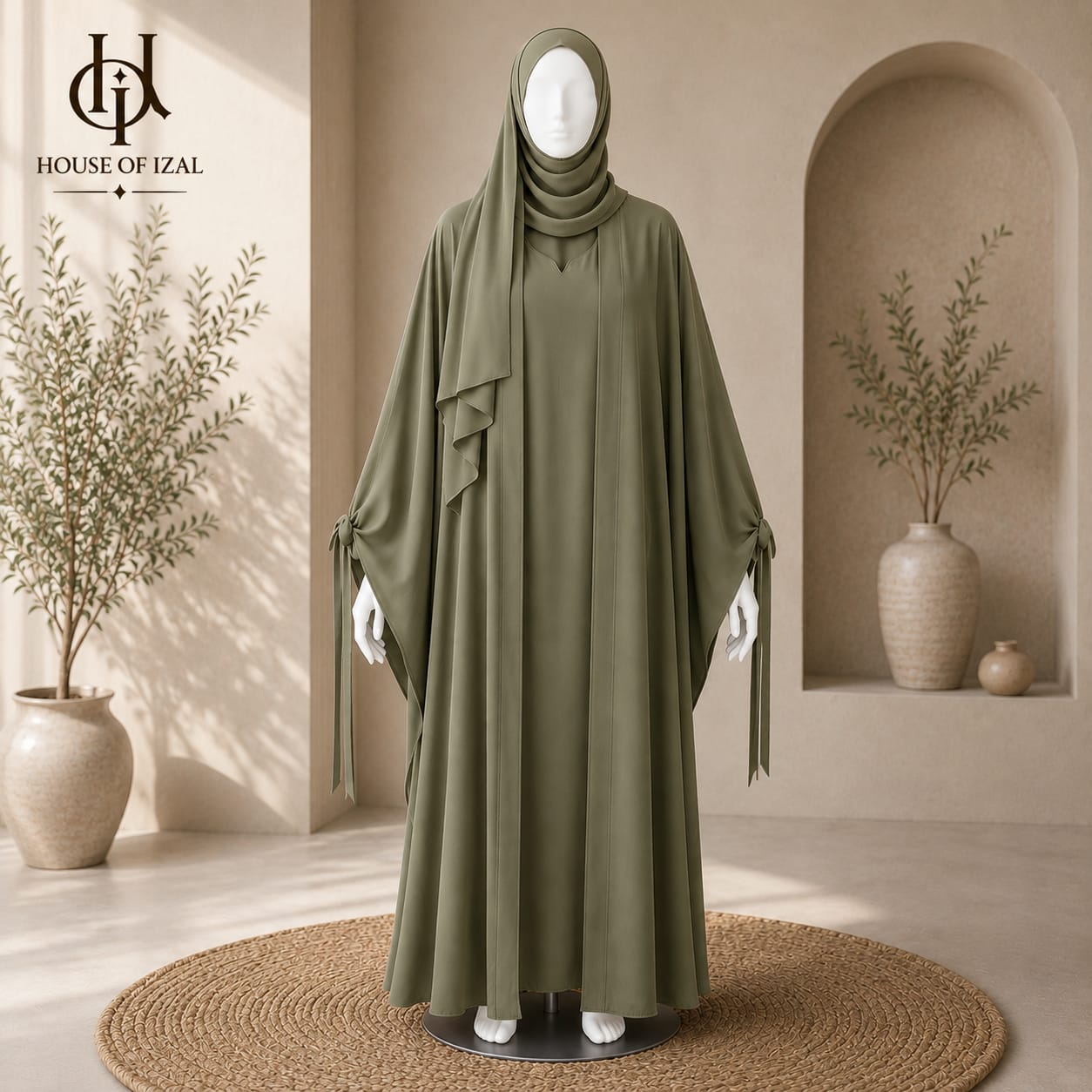 Olive Sage Abaya Set (4-Piece)