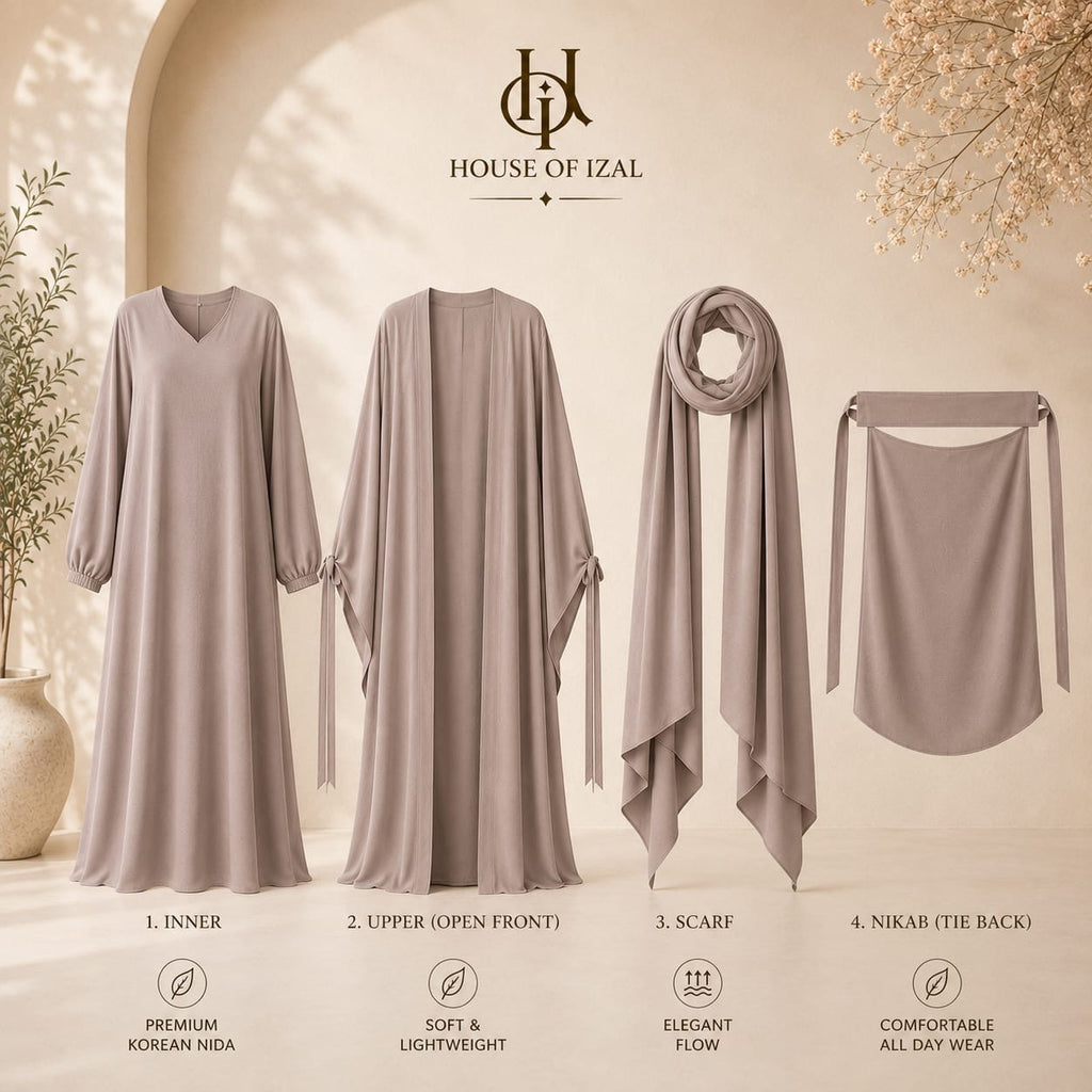 Mushroom Taupe 4-Piece Georgette Abaya Set