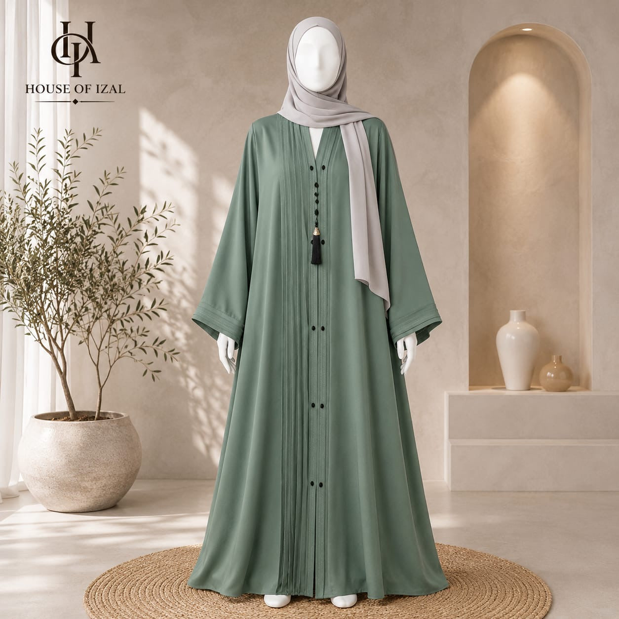 Sage Green Pleated Abaya