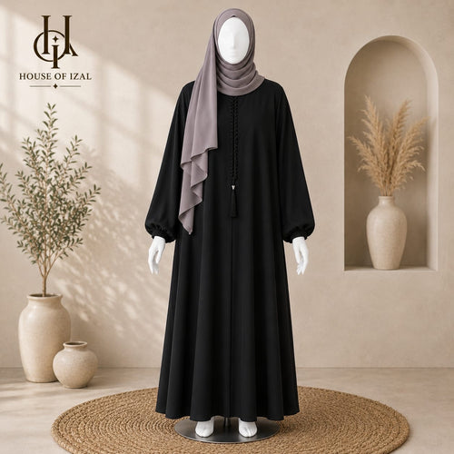 Classic Black Braided Flare Abaya