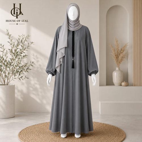 Ash Grey Braided Flare Abaya