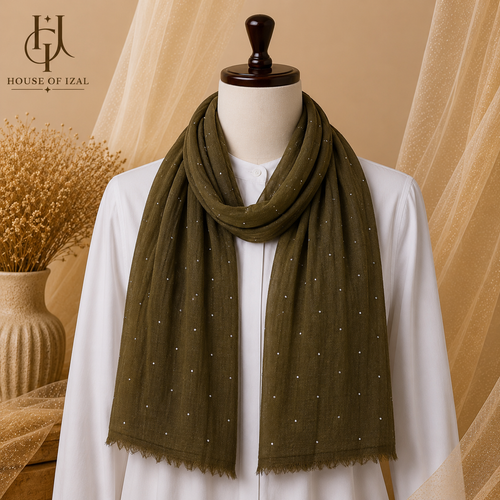 Olive Green Rhinestone Lawn