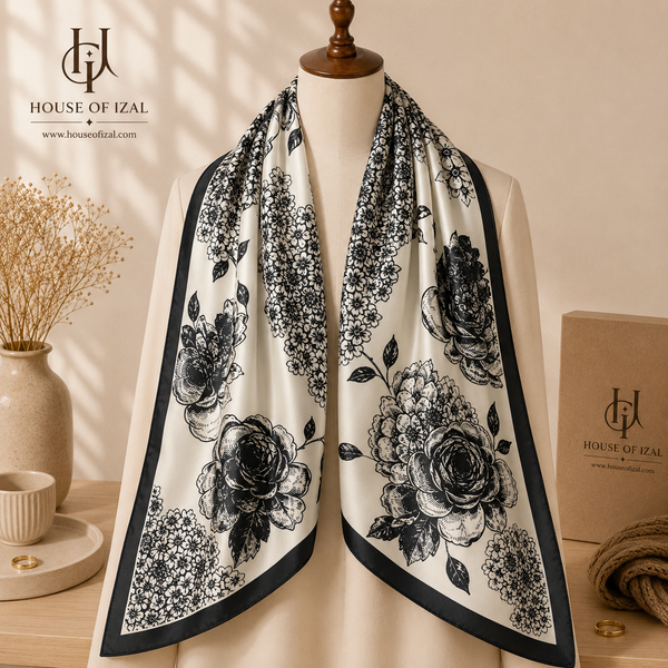 Noir Bloom Silk Scarf