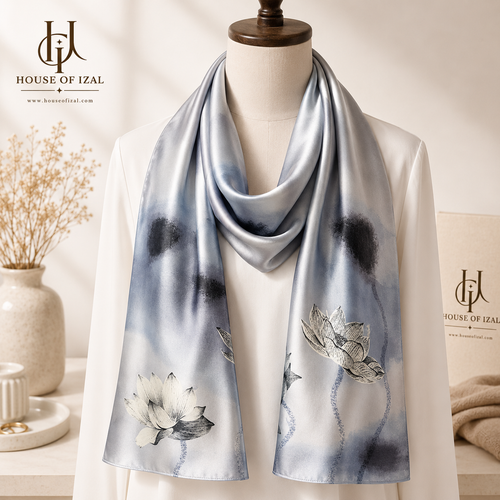 Silver Lotus Silk Scarf
