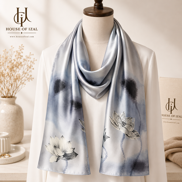 Silver Lotus Silk Scarf