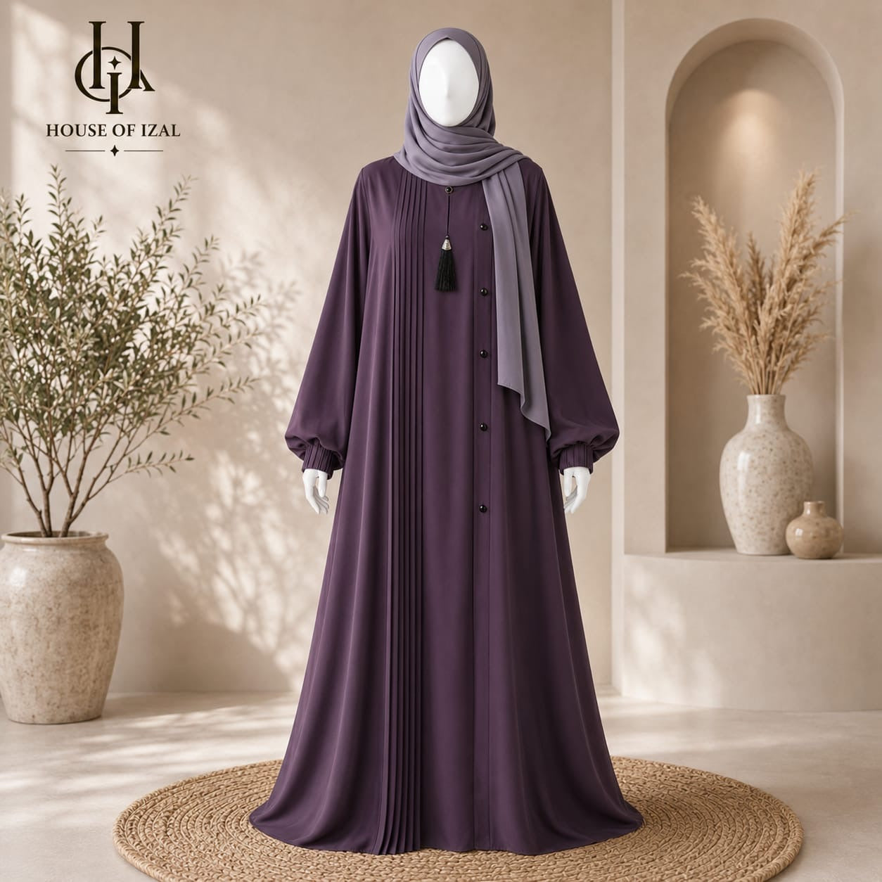 Plum Pleated Abaya