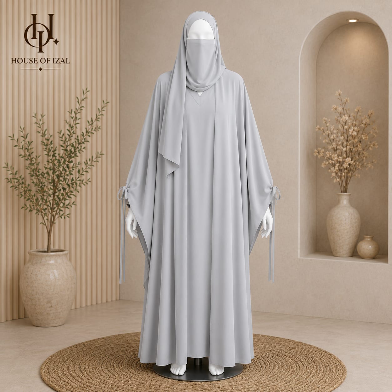 Silver Grey Abaya Set (4-piece)