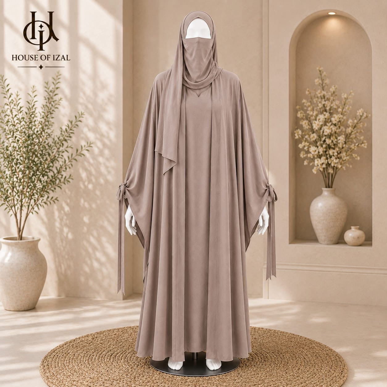 Mushroom Taupe 4-Piece Georgette Abaya Set